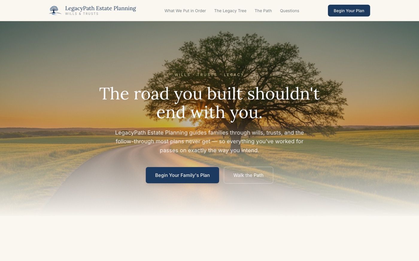 LegacyPath Estate Planning website on a desktop